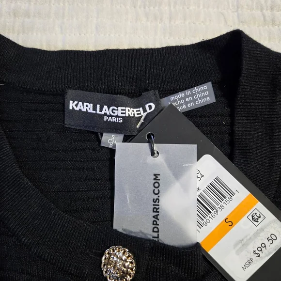 Women's Karl Lagerfeld Paris Black Cardigan with Gold Buttons, Size S NWT - Picture 4 of 13